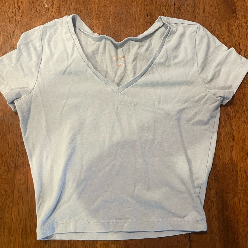 Blue Crop Top with V-Neck and Short Sleeves